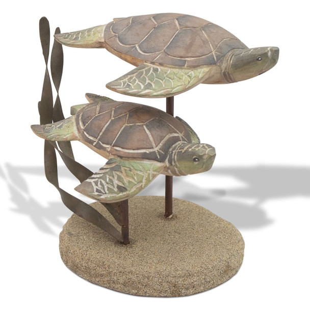 sea turle pair carved turtle statue on stand