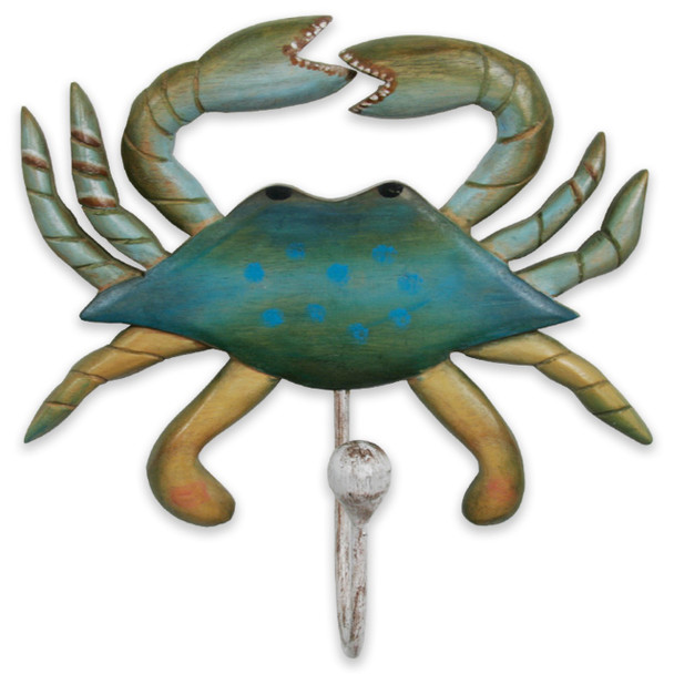 hand carved blue crab wall hook nautical