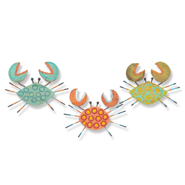 set of 3 colorful funky carved coastal crab wall art