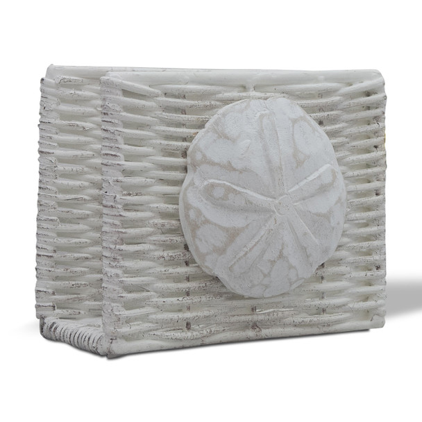 coastal napkin holder with carved sanddollar shell