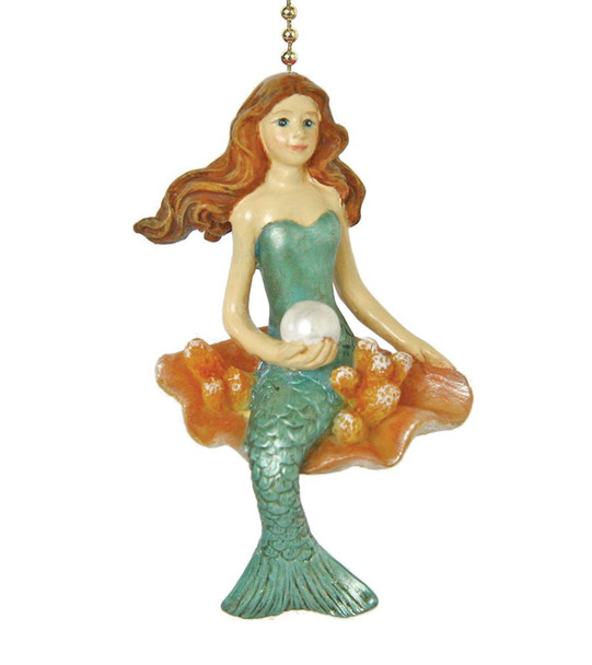 mermaid sitting on shell with pearl ceiling fan pull