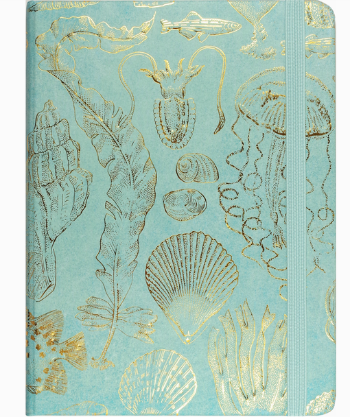 sea life embossed journal aqua gold