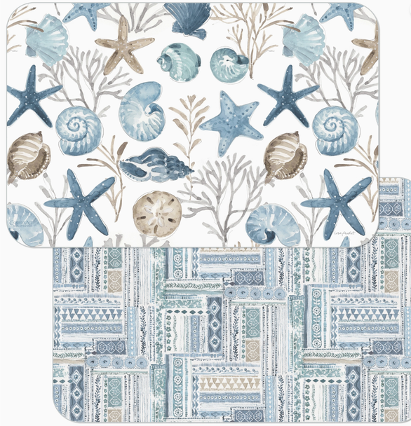 reversible placemat blue shells coastal nautical kitchen