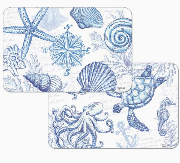 reversible placemat coastal sketch easy care