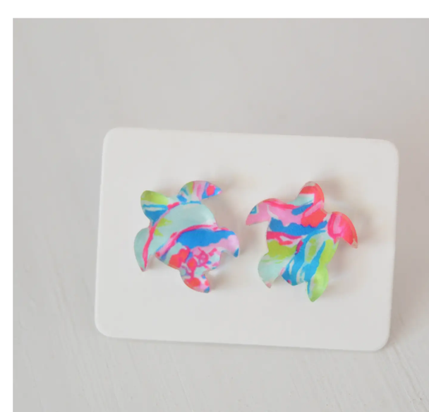 tropical sea turtle stud earrings lilly pulitzer inspired