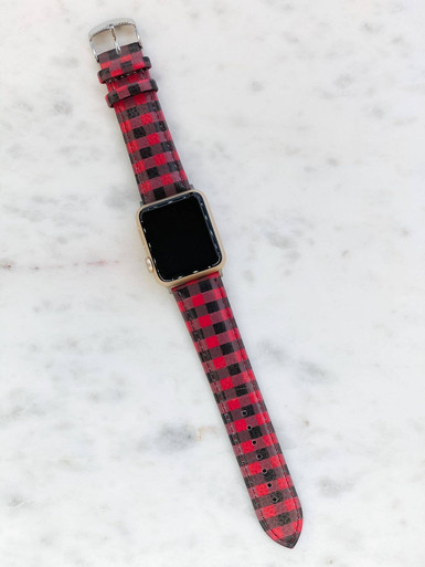 Buffalo Plaid Red Leather Watch Band