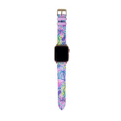 Lilly Pulitzer Women's Gold Large Apple Watch Band, Leather