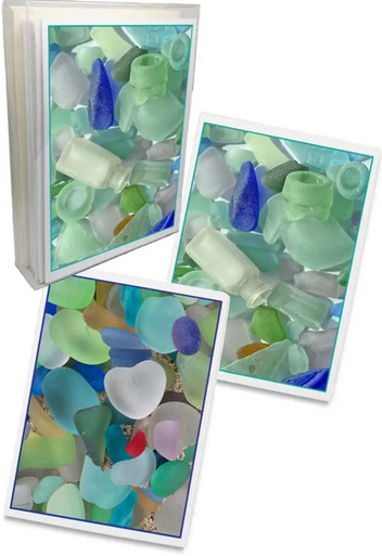 Sea Glass Heart Aqua Mini Note Cards - Coastal Cottage