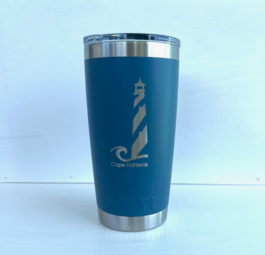 Custom Yeti 20oz White Tumbler with Cape Hatteras Lighthouse