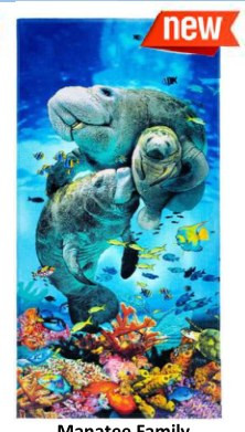 30 x 60 Printed Velour Beach Towel - Manatee Family
