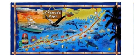 30 x 60 Printed Velour Beach Towel - Florida Keys Map