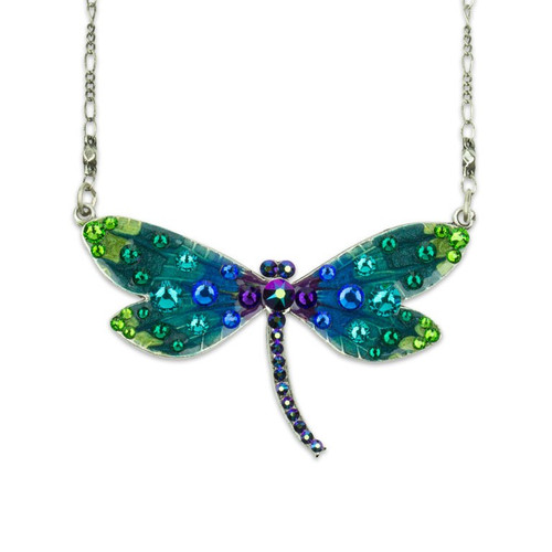 Bright Blue & Hawaiian Green Dragonfly Necklace