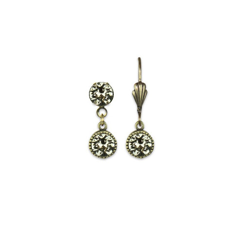 Simple Crystal Drop Leverback Earring- Gold & Grey Tone
