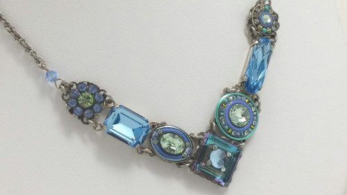 La Dolce Vita Light Blue Swrovski V Shape Mosaic Necklace