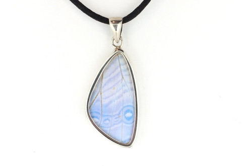 Pearl Morpho Butterfly Wing Pendant & Suede Cord- Medium