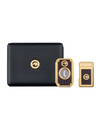 Stefano Ricci SR Dual Flame Lighter & Cigar Cutter Kit — Crocodile Black / Gold, Face, Case Closed