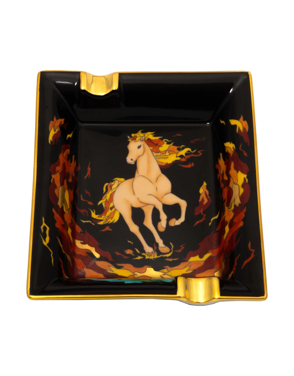 Elie Bleu Fire Horse Hand Painted Limoges Porcelain Ashtray Front