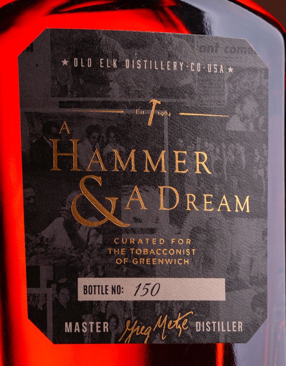 Padrón Rare Finds “A Hammer & A Dream” Old Elk Bourbon Bottle Side Label
