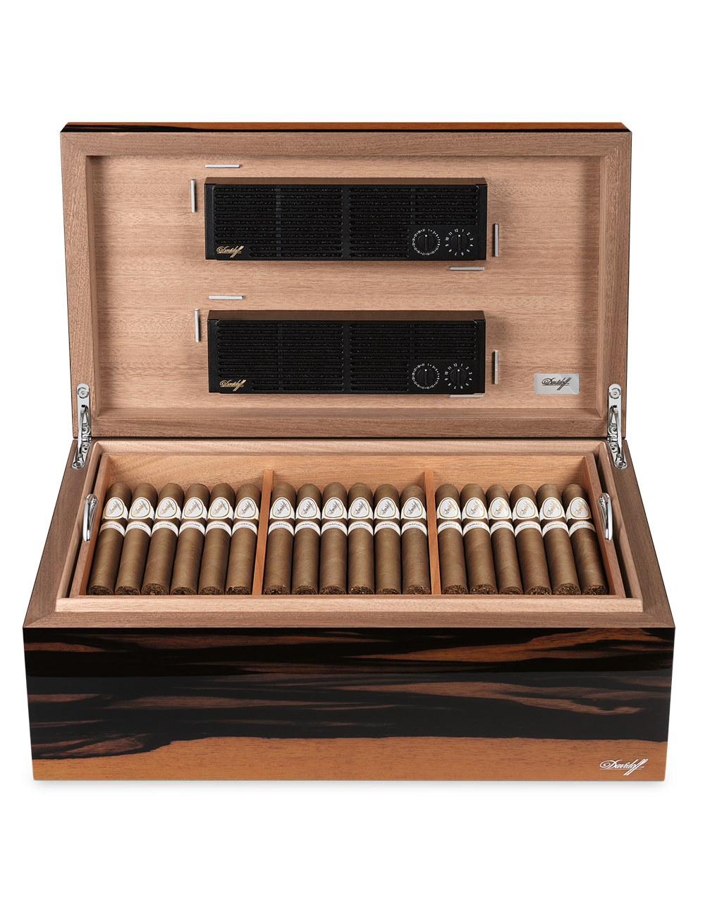 Davidoff Grande Humidor Glossy Open with Davidoff Cigars