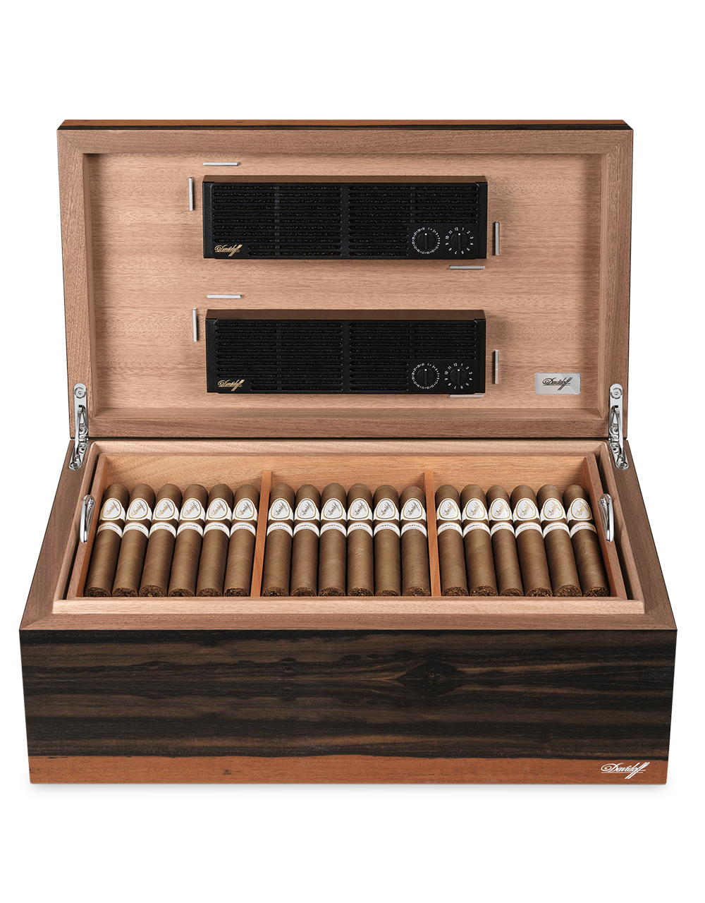 Davidoff Grande Humidor Matte Front Open with Davidoff Cigars