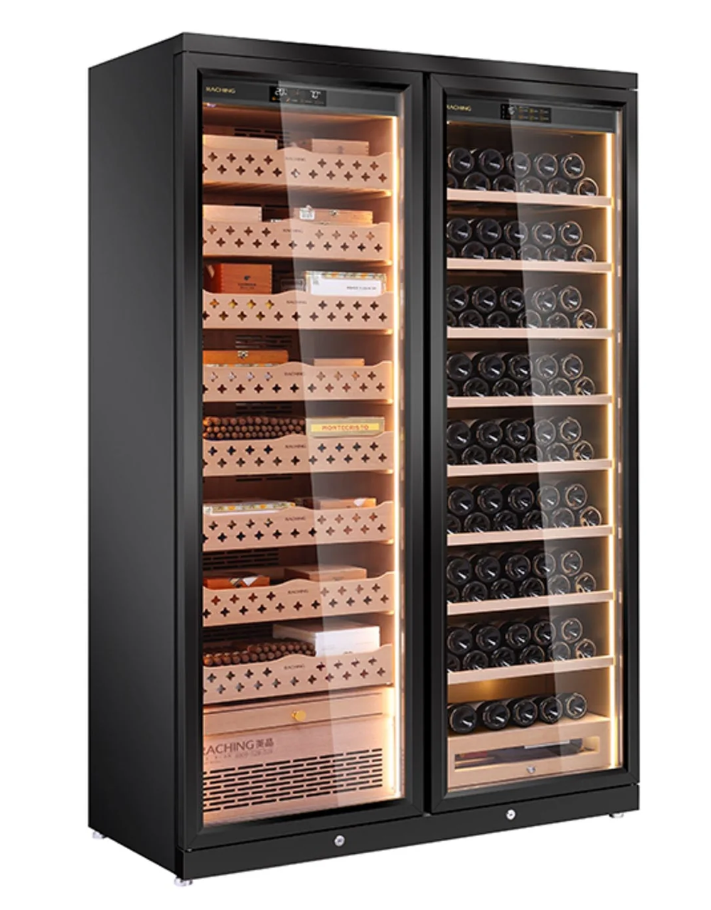 Raching CD1200 Cigar Humidor and Wine Cabinet Black Front View