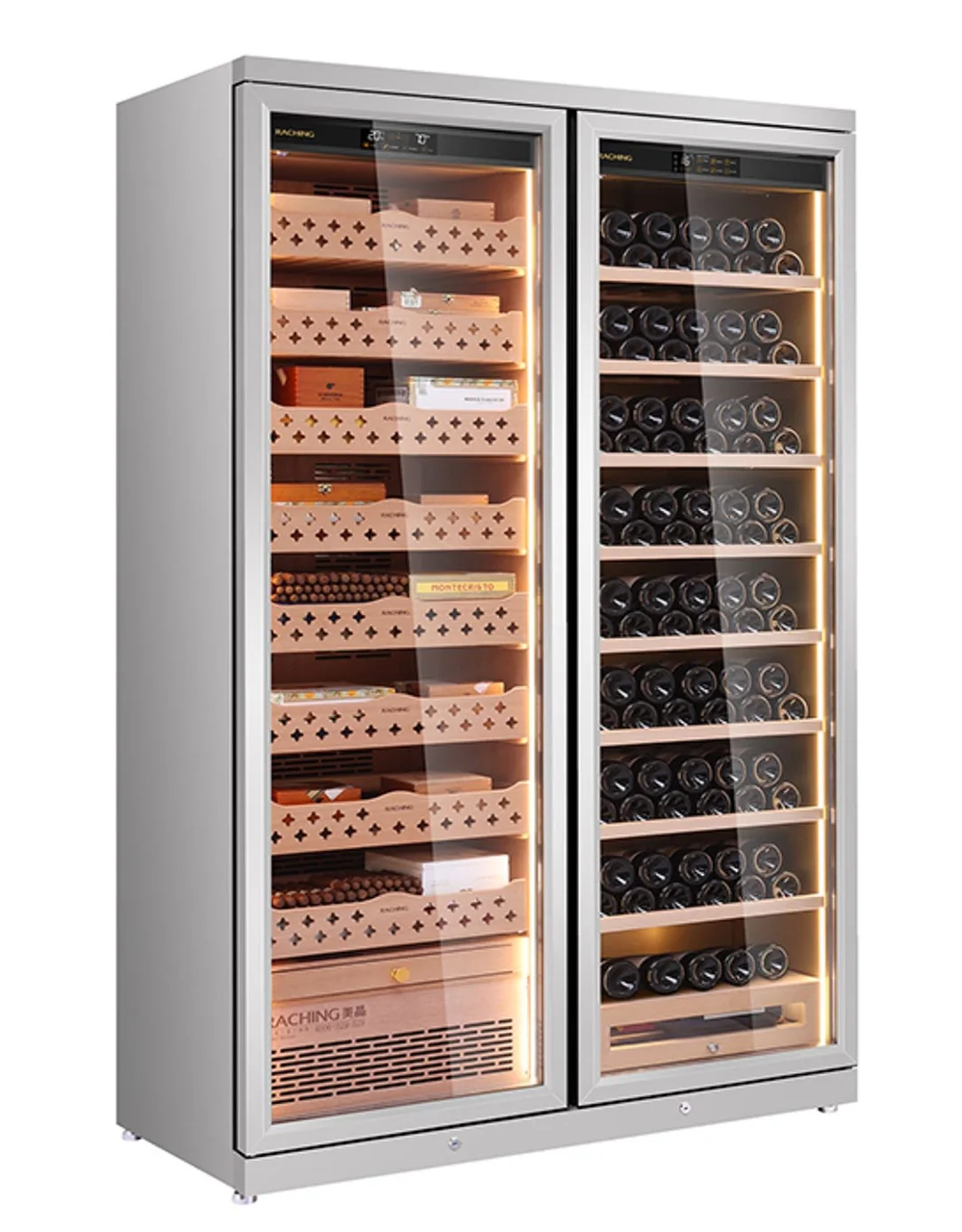 Raching CD1200 Cigar Humidor and Wine Cabinet Silver Front View