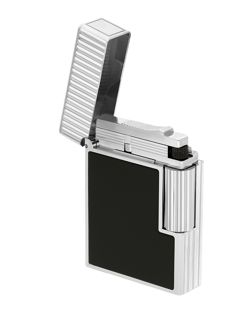 S.T. Dupont Line 1 — Vertical Guilloché Black / Palladium Face Open