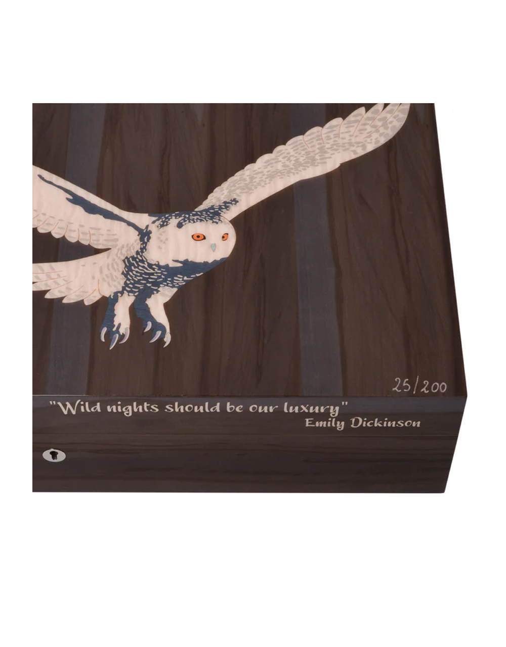 Elie Bleu Snowy Owl Humidor — 110 Cigars Top Marquetry and Front Detail