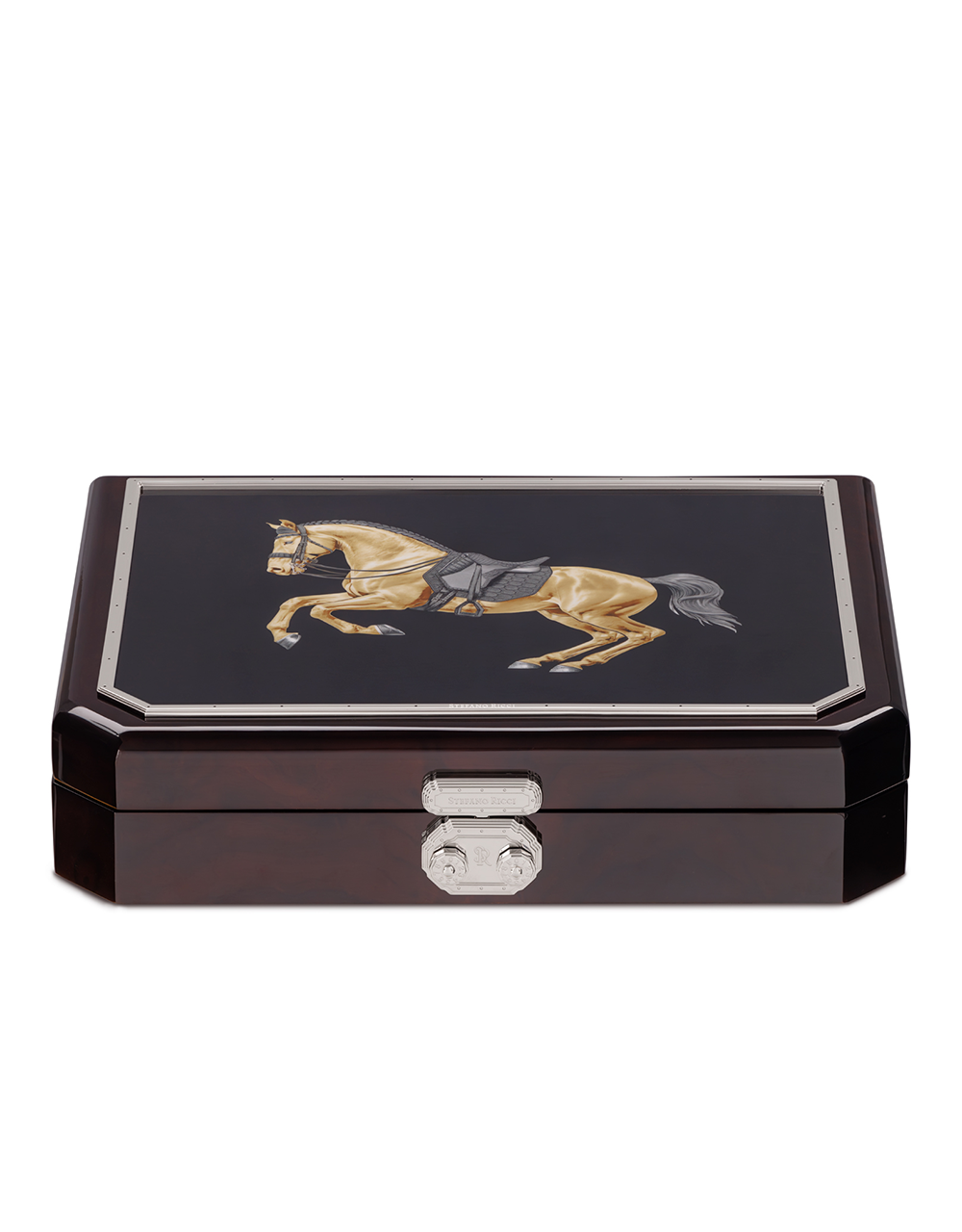 Stefano Ricci Travel Humidor — Horse / Palladium, Top Closed