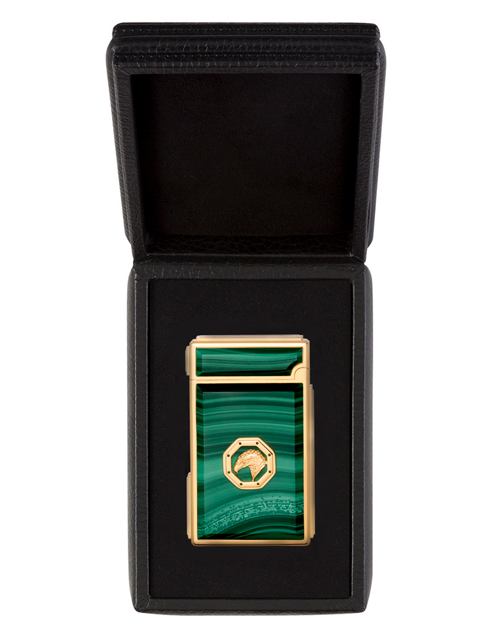 Stefano Ricci Dual Flame Lighter — Malachite / Gold, Face