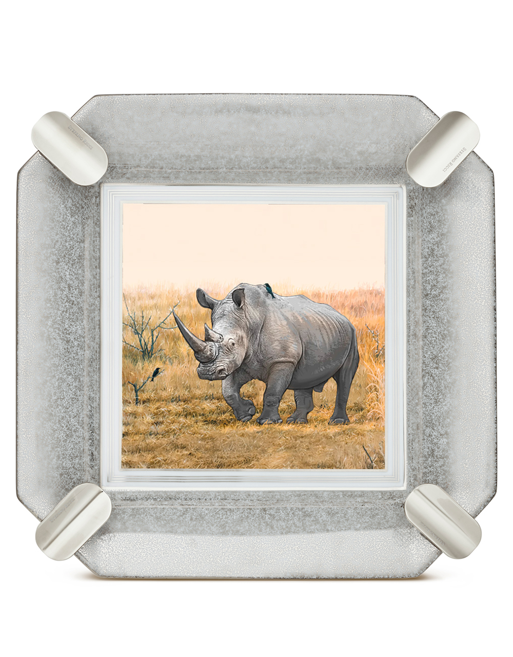 Stefano Ricci SR Octagon Porcelain Ashtray — Rhino / Palladium, Face