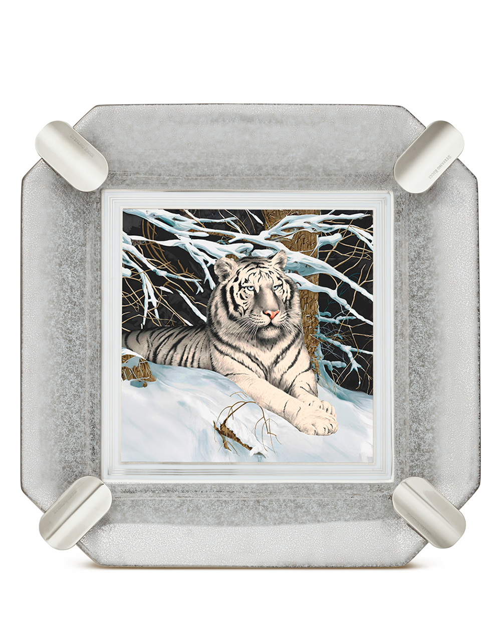 Stefano Ricci SR Octagon Porcelain Ashtray — Siberian Tiger / Palladium, Face