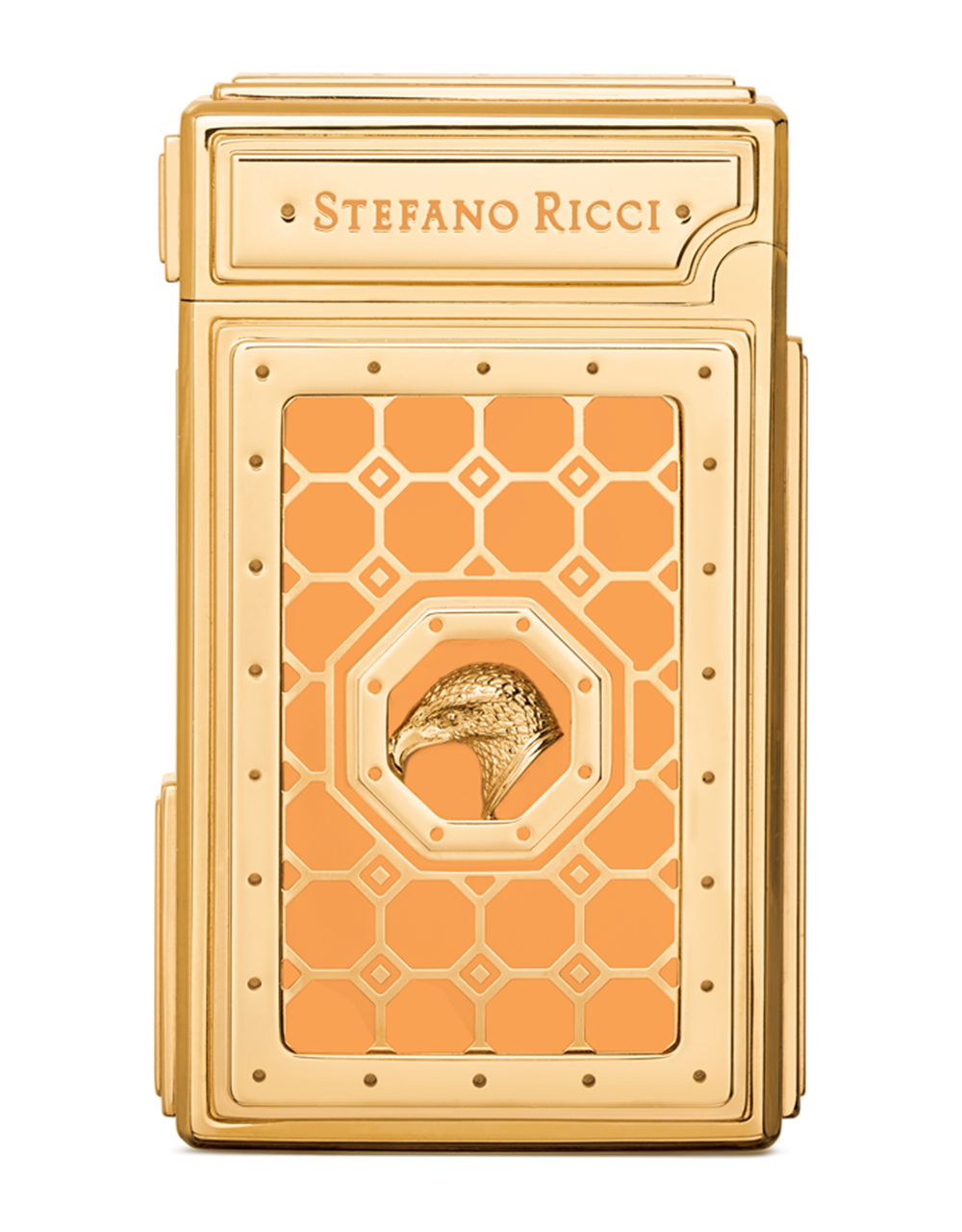 Stefano Ricci SR Dual Flame Lighter — Nail Polish Orange / Gold, Back