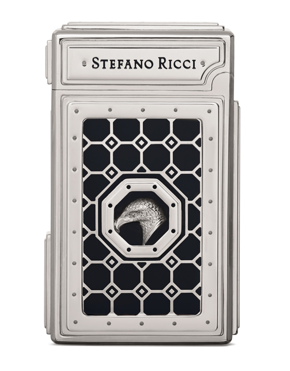 Stefano Ricci SR Dual Flame Lighter — Nail Polish Black / Palladium, Back