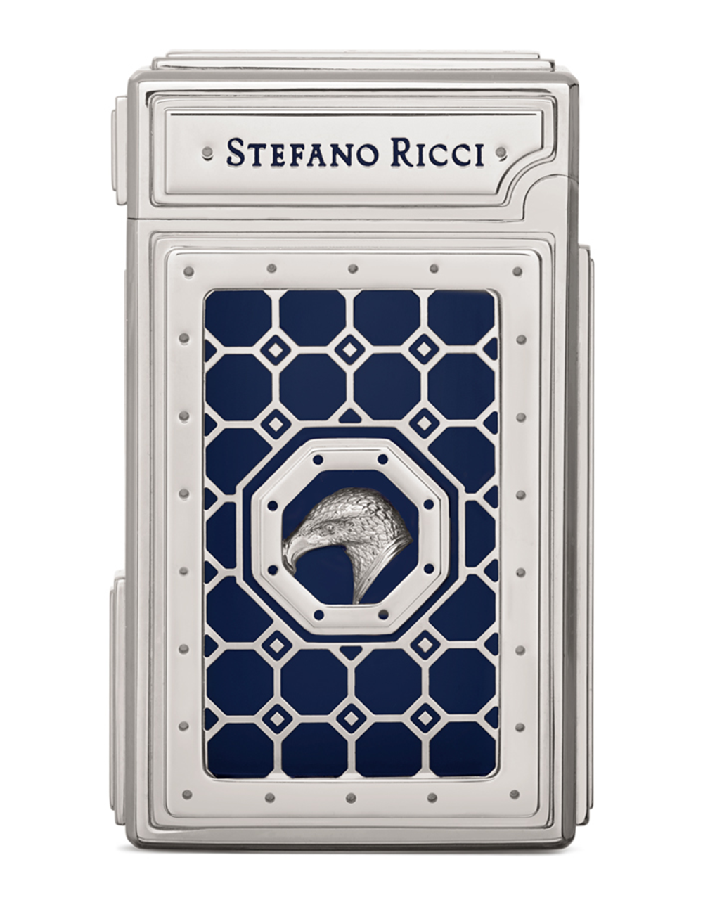 Stefano Ricci SR Dual Flame Lighter — Nail Polish Blue / Palladium, Back