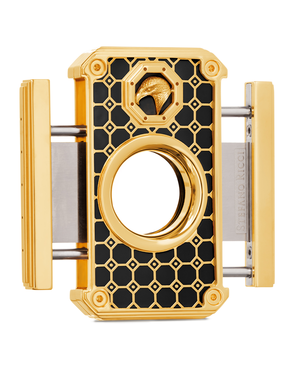 Stefano Ricci SR Cigar Cutter — Nail Polish Black / Gold, Face, Open