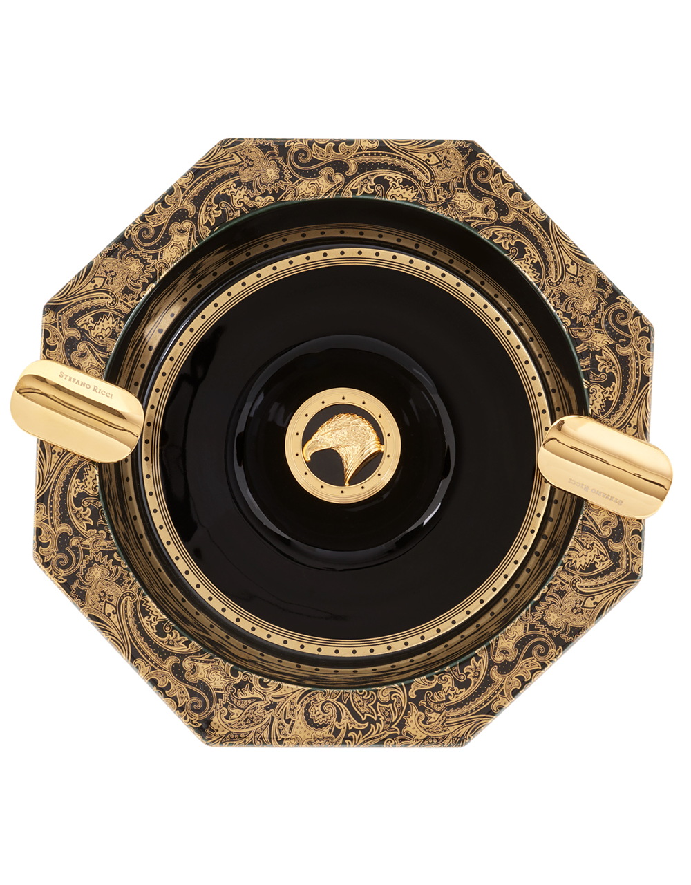 Stefano Ricci SR Porcelain Octagonal Ashtray — Gold Fine Paisley / Gold, Top