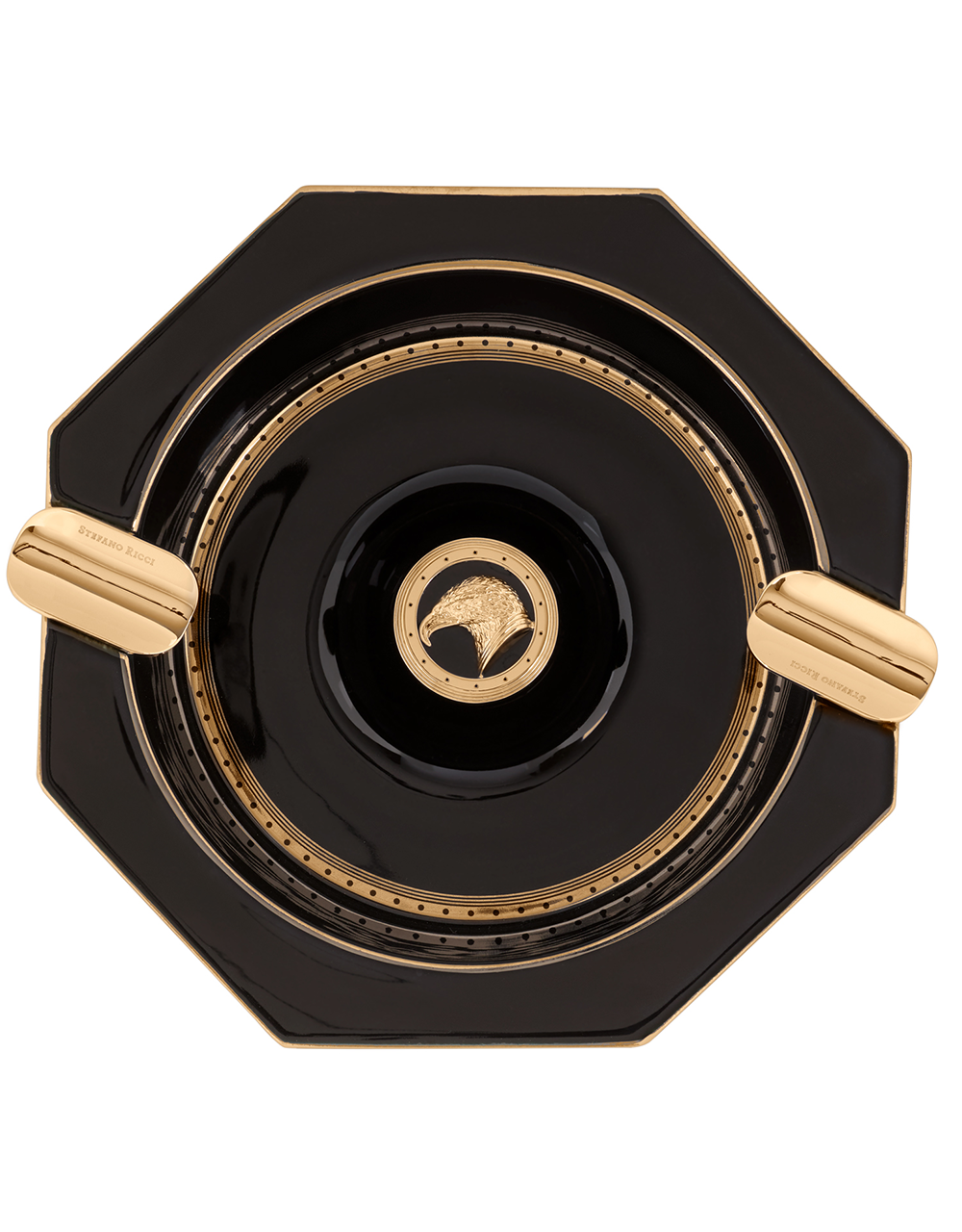 Stefano Ricci SR Porcelain Octagonal Ashtray — Shiny Black / Gold, Top
