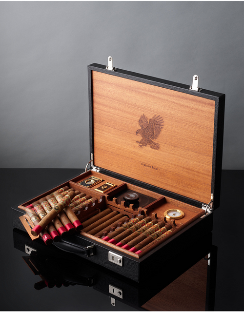 Stefano Ricci Calf and Croc Leather Humidor and Dual Flame Lighter w/ 33 Fuente Opus X Cigars Open Stefano Ricci Calf and Croc Leather Humidor and Dual Flame Lighter w/ 33 Fuente Opus X Cigars Open