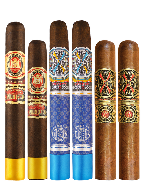 Arturo Fuente Don Carlos & Opus X Pure Cojones 11-Cigar Sampler with Sangre de Toro cigars