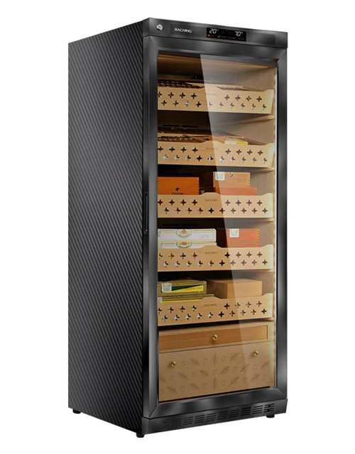 Raching MON1800 Cigar Humidor Cabinet Carbon Fiber Front View