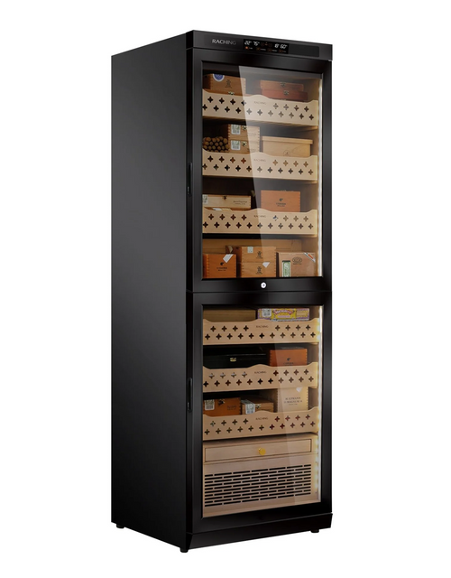 Raching MON3800B Dual Space Cigar Humidor Cabinet Black Front View