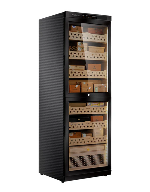 Raching MON3800B Dual Space Cigar Humidor Cabinet Carbon Fiber Front View