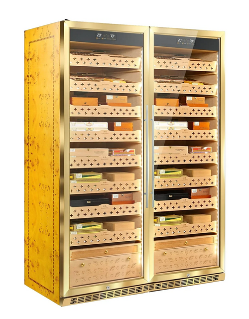 Raching SD800 Dual Space Cigar Humidor Cabinet Gold Front View