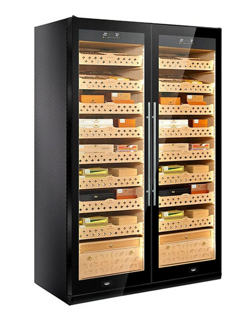 Raching SD800 Dual Space Cigar Humidor Cabinet Carbon Fiber Front View
