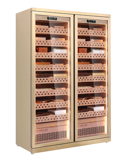 Raching CD1200 Dual Space Cigar Humidor Cabinet Gold Front View