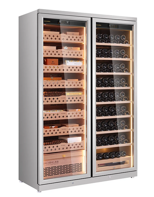 Raching CD1200 Cigar Humidor and Wine Cabinet Silver Front View