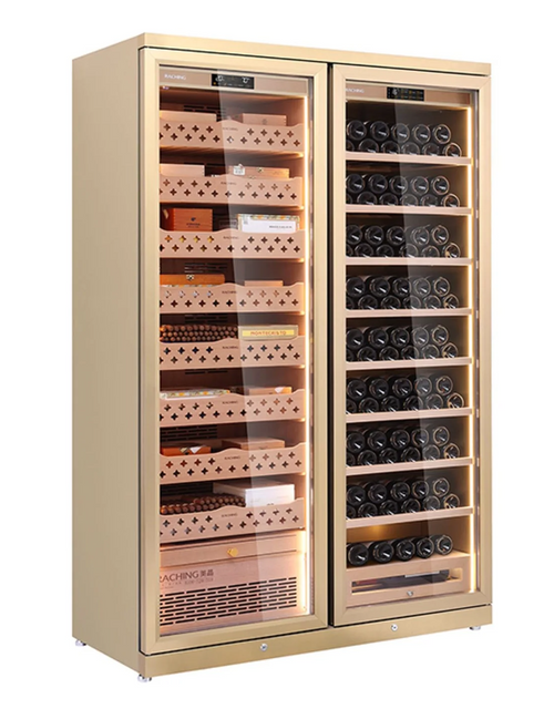 Raching CD1200 Cigar Humidor and Wine Cabinet Gold Front View