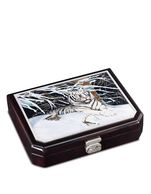 Stefano Ricci Travel Humidor — Siberian Tiger / Palladium, Top Closed