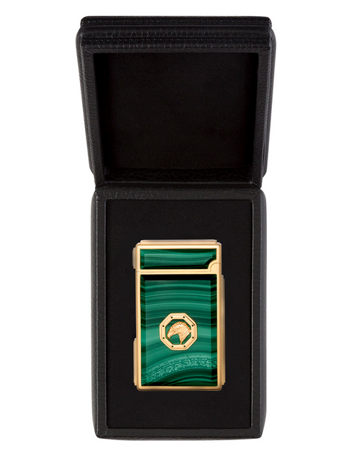 Stefano Ricci Dual Flame Lighter — Malachite / Gold, Face